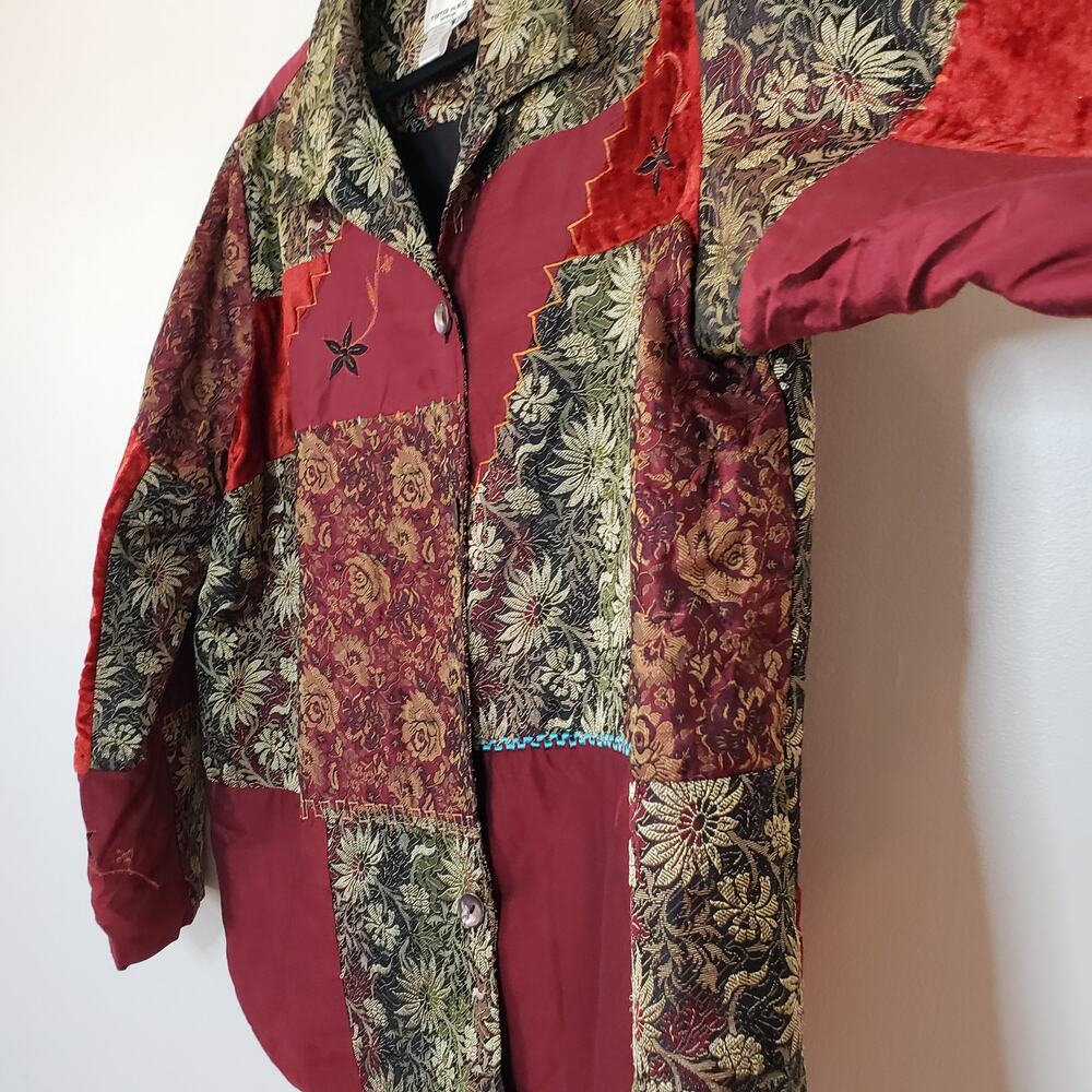 Vintage Boho NWOT TOTO n KO Mixed Media & Print Jacket Velvet Rayon Silk Size 2x - Picture 7 of 10